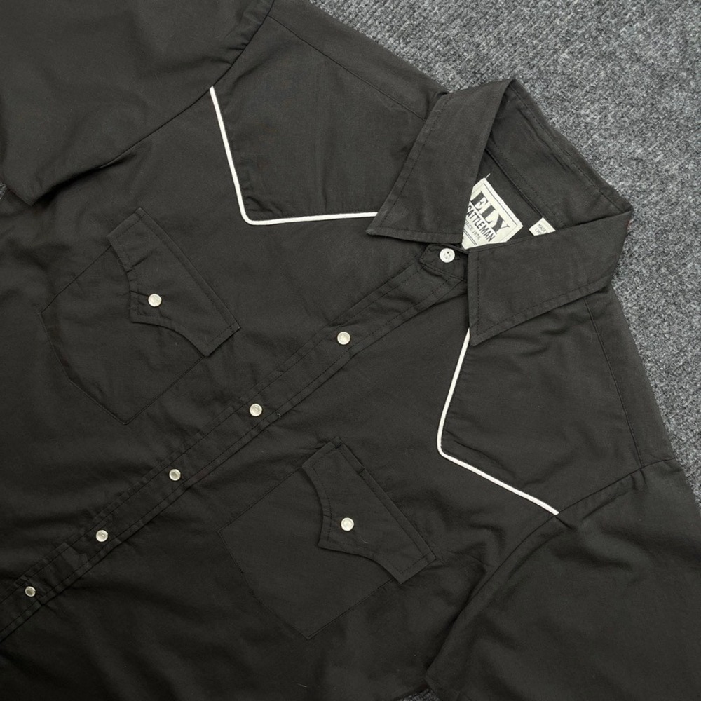 Ely Cattleman Western Shirt Black Pearl Snap Short Sleeve White Piping Small Y2K